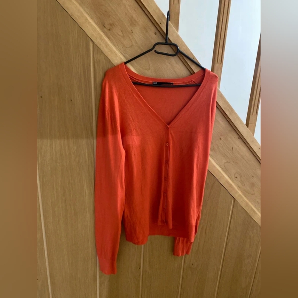Women's V-Neck Button-Up Sweater - Orange